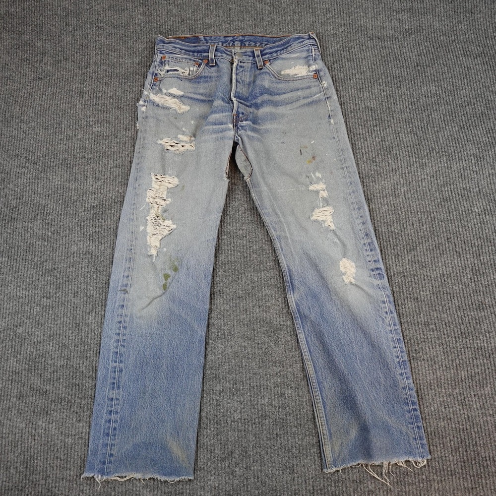 Vintage Levis 501xx Jeans Mens 30x28 Blue USA Button Fly Distressed Thrashed